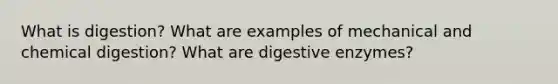 What is digestion? What are examples of mechanical and chemical digestion? What are digestive enzymes?