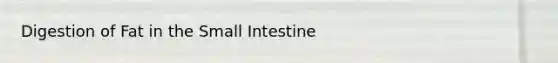 Digestion of Fat in the Small Intestine