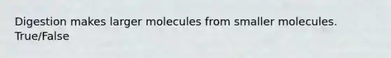 Digestion makes larger molecules from smaller molecules. True/False