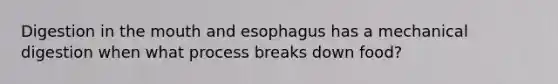 Digestion in the mouth and esophagus has a mechanical digestion when what process breaks down food?