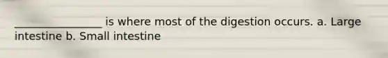 ________________ is where most of the digestion occurs. a. Large intestine b. Small intestine