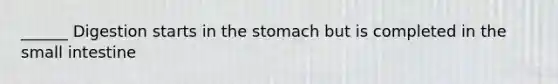 ______ Digestion starts in the stomach but is completed in the small intestine