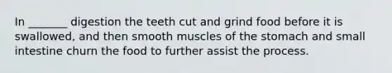 In _______ digestion the teeth cut and grind food before it is swallowed, and then smooth muscles of the stomach and small intestine churn the food to further assist the process.