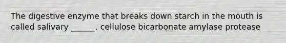 The digestive enzyme that breaks down starch in the mouth is called salivary ______. cellulose bicarbonate amylase protease