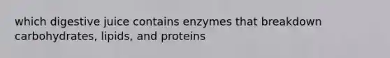 which digestive juice contains enzymes that breakdown carbohydrates, lipids, and proteins