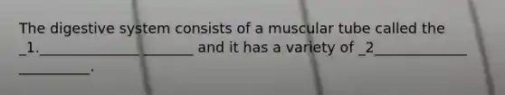 The digestive system consists of a muscular tube called the _1.______________ _______ and it has a variety of _2_____________ __________.