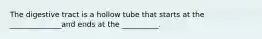 The digestive tract is a hollow tube that starts at the ______________and ends at the __________.