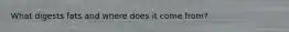 What digests fats and where does it come from?