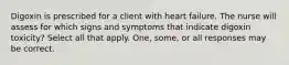 Digoxin is prescribed for a client with heart failure. The nurse will assess for which signs and symptoms that indicate digoxin toxicity? Select all that apply. One, some, or all responses may be correct.