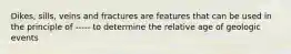 Dikes, sills, veins and fractures are features that can be used in the principle of ----- to determine the relative age of geologic events
