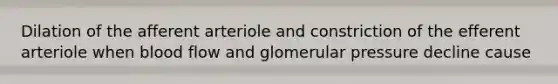 Dilation of the afferent arteriole and constriction of the efferent arteriole when blood flow and glomerular pressure decline cause