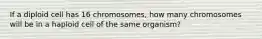 If a diploid cell has 16 chromosomes, how many chromosomes will be in a haploid cell of the same organism?