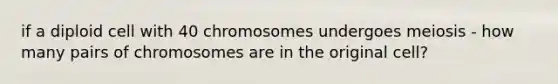 if a diploid cell with 40 chromosomes undergoes meiosis - how many pairs of chromosomes are in the original cell?