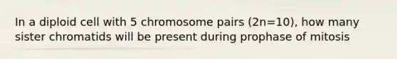 In a diploid cell with 5 chromosome pairs (2n=10), how many sister chromatids will be present during prophase of mitosis