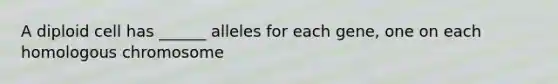 A diploid cell has ______ alleles for each gene, one on each homologous chromosome