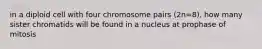 in a diploid cell with four chromosome pairs (2n=8), how many sister chromatids will be found in a nucleus at prophase of mitosis