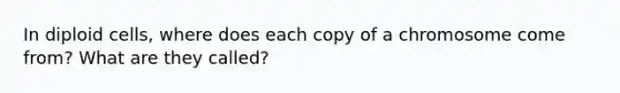 In diploid cells, where does each copy of a chromosome come from? What are they called?