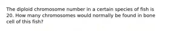 The diploid chromosome number in a certain species of fish is 20. How many chromosomes would normally be found in bone cell of this fish?