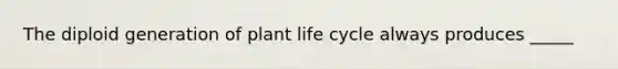 The diploid generation of plant life cycle always produces _____