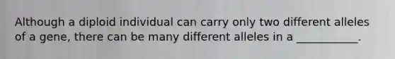 Although a diploid individual can carry only two different alleles of a gene, there can be many different alleles in a ___________.