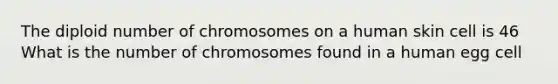 The diploid number of chromosomes on a human skin cell is 46 What is the number of chromosomes found in a human egg cell