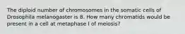 The diploid number of chromosomes in the somatic cells of Drosophila melanogaster is 8. How many chromatids would be present in a cell at metaphase I of meiosis?