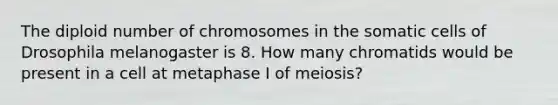 The diploid number of chromosomes in the somatic cells of Drosophila melanogaster is 8. How many chromatids would be present in a cell at metaphase I of meiosis?