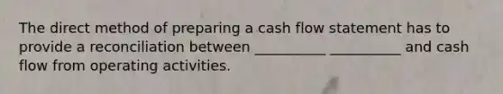 The direct method of preparing a cash flow statement has to provide a reconciliation between __________ __________ and cash flow from operating activities.