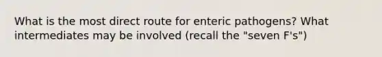 What is the most direct route for enteric pathogens? What intermediates may be involved (recall the "seven F's")