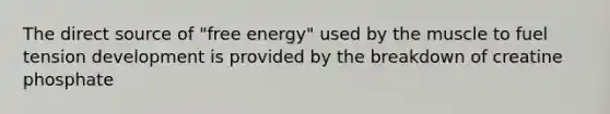 The direct source of "free energy" used by the muscle to fuel tension development is provided by the breakdown of creatine phosphate