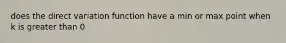 does the <a href='https://www.questionai.com/knowledge/kW2RhuKbnh-direct-variation' class='anchor-knowledge'>direct variation</a> function have a min or max point when k is <a href='https://www.questionai.com/knowledge/ktgHnBD4o3-greater-than' class='anchor-knowledge'>greater than</a> 0