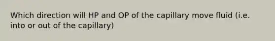 Which direction will HP and OP of the capillary move fluid (i.e. into or out of the capillary)