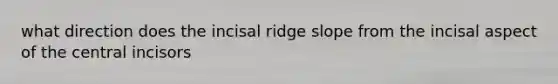 what direction does the incisal ridge slope from the incisal aspect of the central incisors