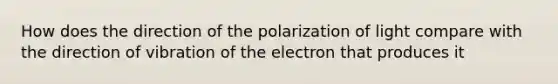 How does the direction of the polarization of light compare with the direction of vibration of the electron that produces it