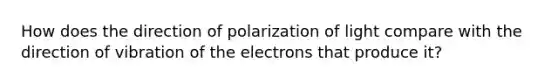 How does the direction of polarization of light compare with the direction of vibration of the electrons that produce it?