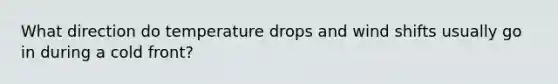 What direction do temperature drops and wind shifts usually go in during a cold front?