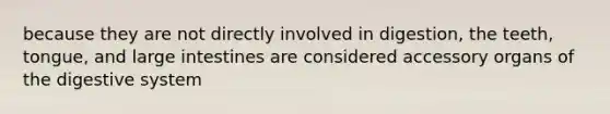 because they are not directly involved in digestion, the teeth, tongue, and large intestines are considered accessory organs of the digestive system