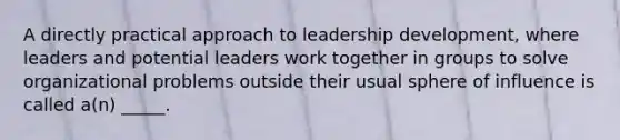 A directly practical approach to leadership development, where leaders and potential leaders work together in groups to solve organizational problems outside their usual sphere of influence is called a(n) _____.