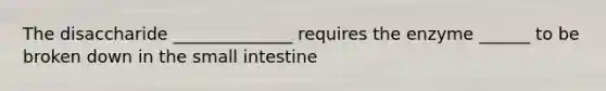 The disaccharide ______________ requires the enzyme ______ to be broken down in the small intestine