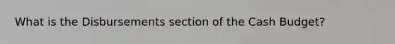 What is the Disbursements section of the Cash Budget?