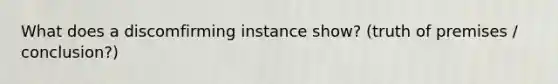 What does a discomfirming instance show? (truth of premises / conclusion?)