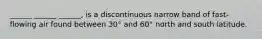______ ______ ______, is a discontinuous narrow band of fast-flowing air found between 30° and 60° north and south latitude.