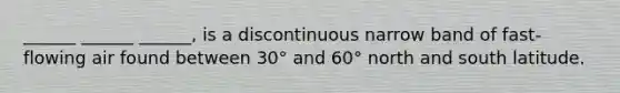 ______ ______ ______, is a discontinuous narrow band of fast-flowing air found between 30° and 60° north and south latitude.
