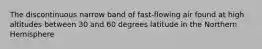 The discontinuous narrow band of fast-flowing air found at high altitudes between 30 and 60 degrees latitude in the Northern Hemisphere