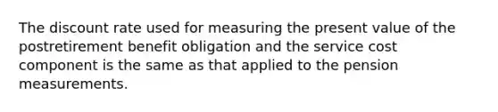 The discount rate used for measuring the present value of the postretirement benefit obligation and the service cost component is the same as that applied to the pension measurements.