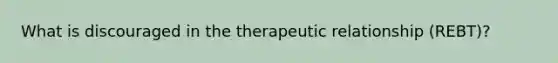 What is discouraged in the therapeutic relationship (REBT)?