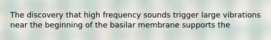 The discovery that high frequency sounds trigger large vibrations near the beginning of the basilar membrane supports the