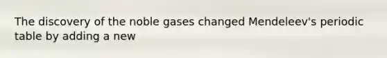 The discovery of the noble gases changed Mendeleev's periodic table by adding a new