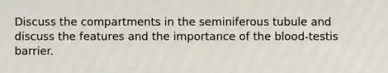 Discuss the compartments in the seminiferous tubule and discuss the features and the importance of the blood-testis barrier.