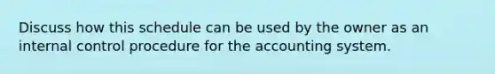 Discuss how this schedule can be used by the owner as an internal control procedure for the accounting system.